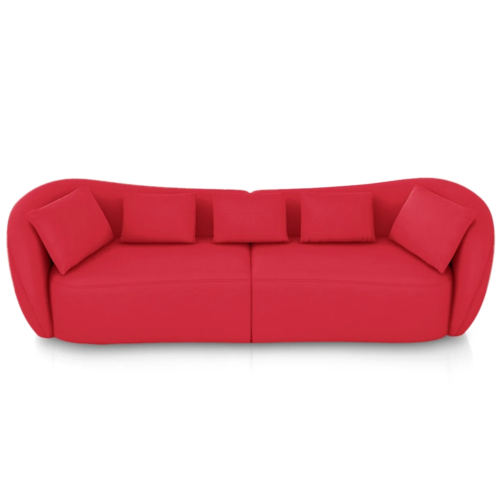 Sofá 4 Lugares 292cm Orgânico Pé Madeira Yume Veludo Vermelho Z55 - Mpozenato