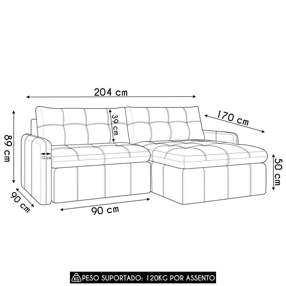 Sofá Retrátil 3 Lugares Para Sala 204cm Elios Couro Telha Z55 - Mpozenato
