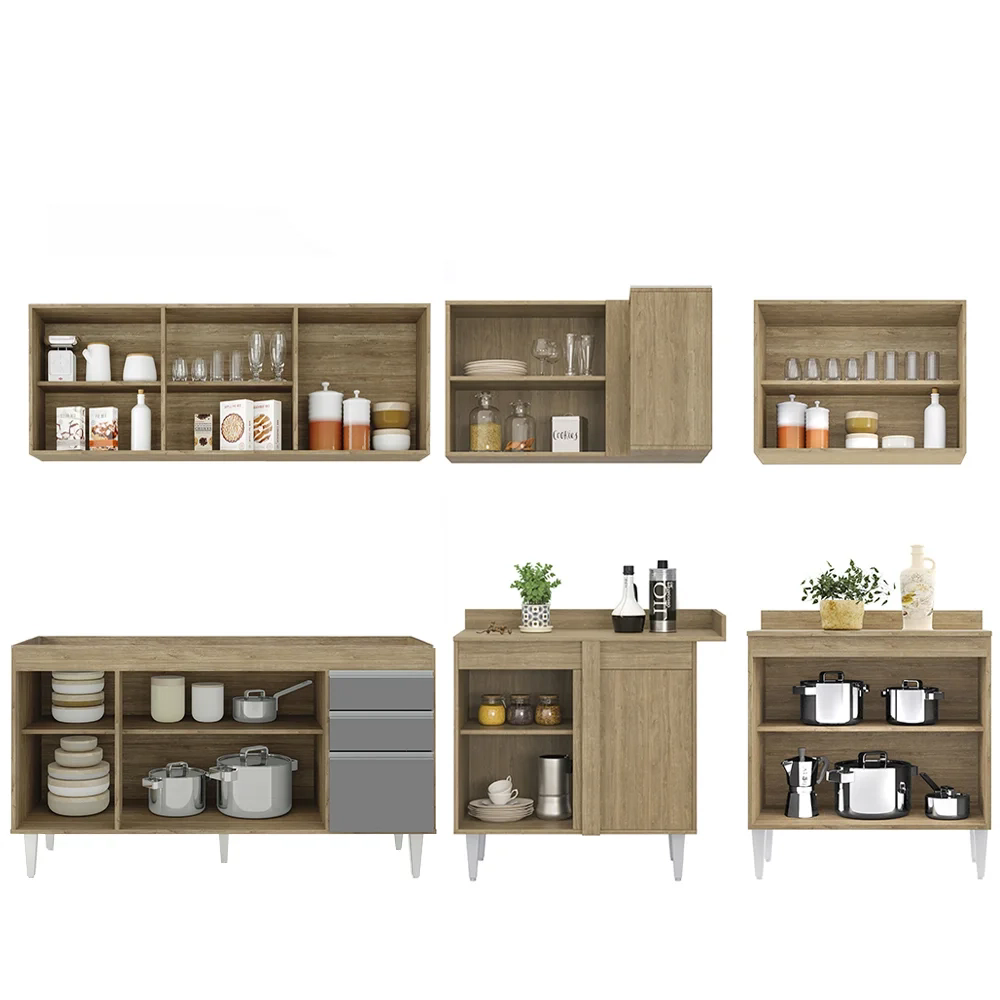 Armário de Cozinha Modulado de Canto 6 Peças CP31 Balcão sem Tampo Castanho/Cinza - Lumil