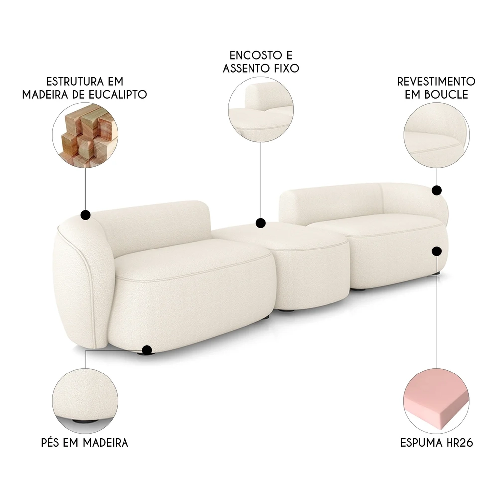 Sofá 4 Lugares Com Puff 322cm Orgânico Lyor Bouclê Cru Z55 - Mpozenato