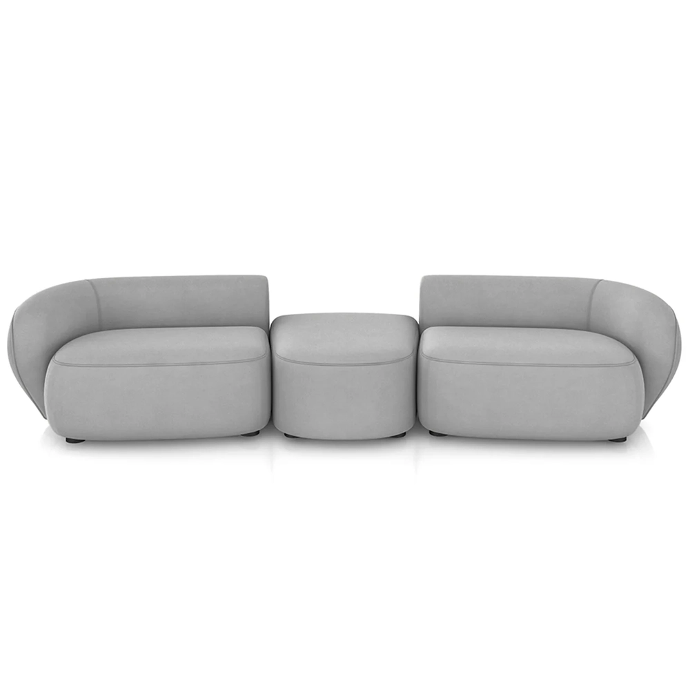 Sofá 4 Lugares Com Puff 322cm Orgânico Lyor Veludo Cinza Z55 - Mpozenato