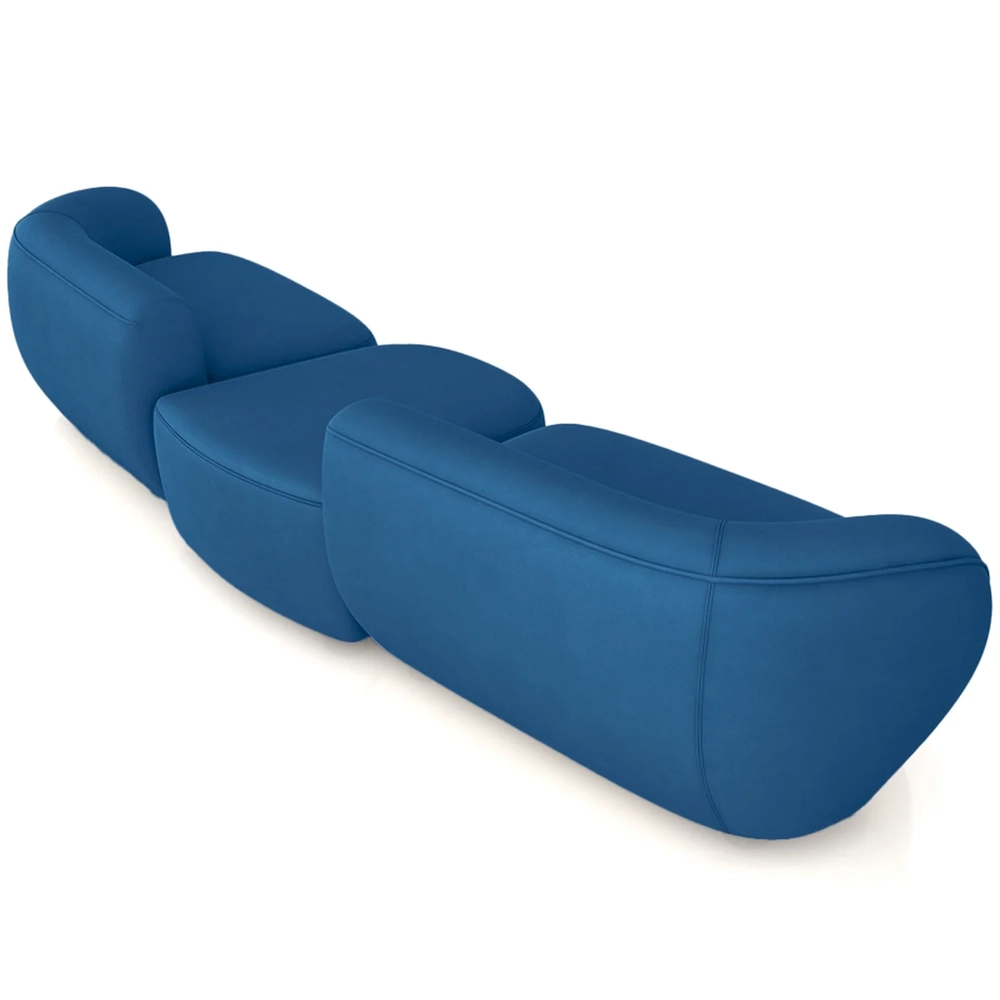 Sofá 4 Lugares Com Puff 302cm Orgânico Lyor Veludo Azul Z55 - Mpozenato