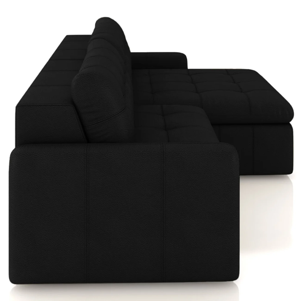 Sofá Retrátil 3 Lugares Para Sala 224cm Elios Couro Preto Z55 - Mpozenato