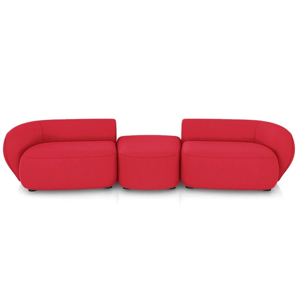 Sofá 4 Lugares Com Puff 302cm Orgânico Lyor Veludo Vermelho Z55 - Mpozenato