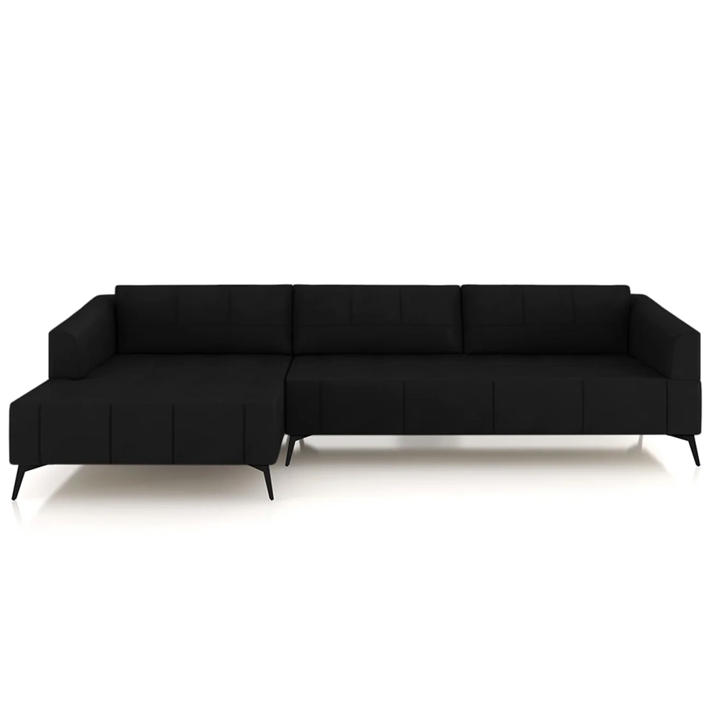 Sofá 5 Lugares 326cm Com Chaise Esquerdo Eko Couro Preto Z55 - Mpozenato