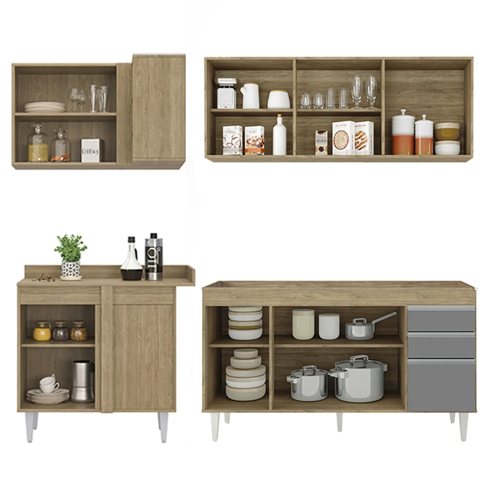 Armário de Cozinha Modulado de Canto Direito 4 Peças CP40 Balcão sem Tampo Castanho/Cinza - Lumil