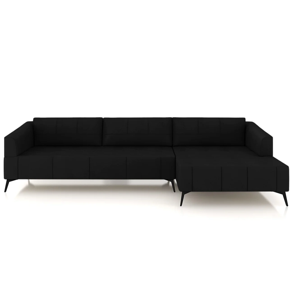 Sofá 4 Lugares 286cm Com Chaise Direito Eko Couro Preto Z55 - Mpozenato