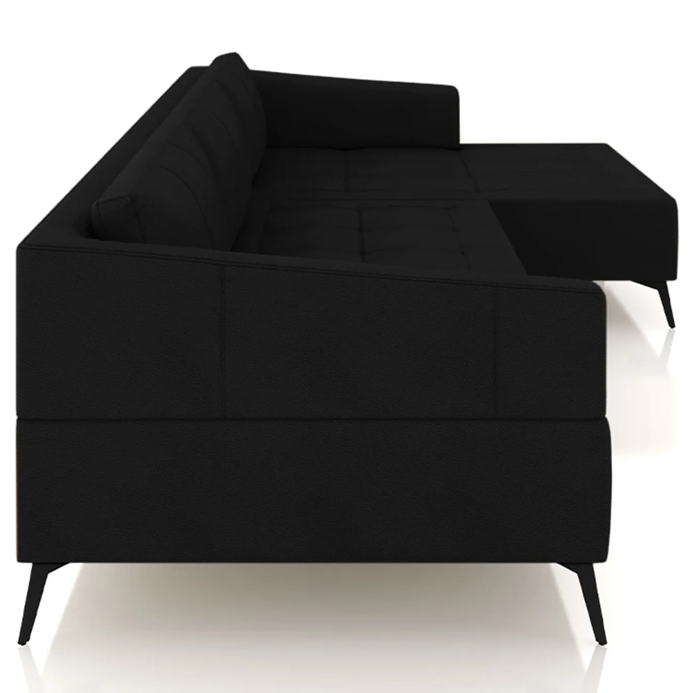 Sofá 5 Lugares 326cm Com Chaise Direito Eko Couro Preto Z55 - Mpozenato