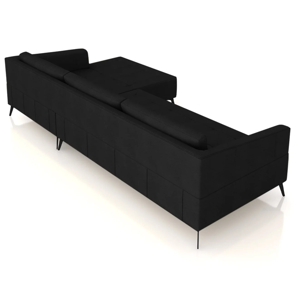 Sofá 5 Lugares 326cm Com Chaise Direito Eko Couro Preto Z55 - Mpozenato