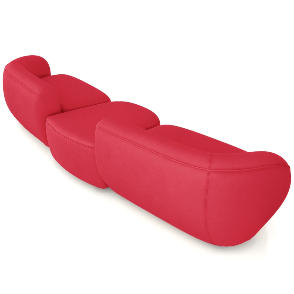 Sofá 5 Lugares Com Puff 382cm Orgânico Lyor Veludo Vermelho Z55 - Mpozenato
