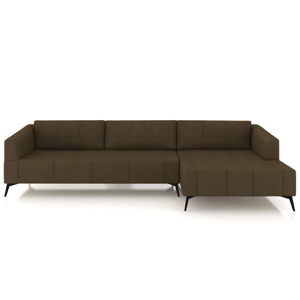 Sofá 4 Lugares 286cm Com Chaise Direito Eko Couro Capuccino Z55 - Mpozenato