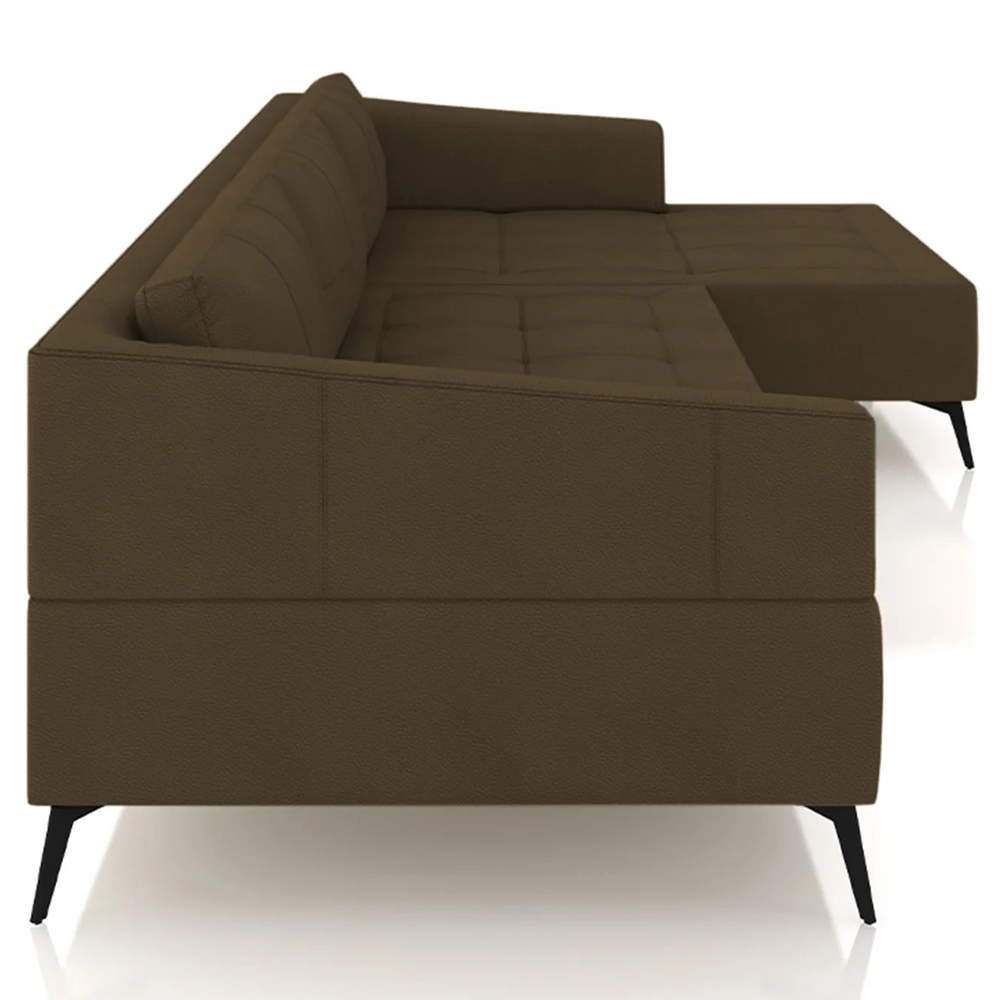 Sofá 5 Lugares 346cm Com Chaise Direito Eko Couro Capuccino Z55 - Mpozenato