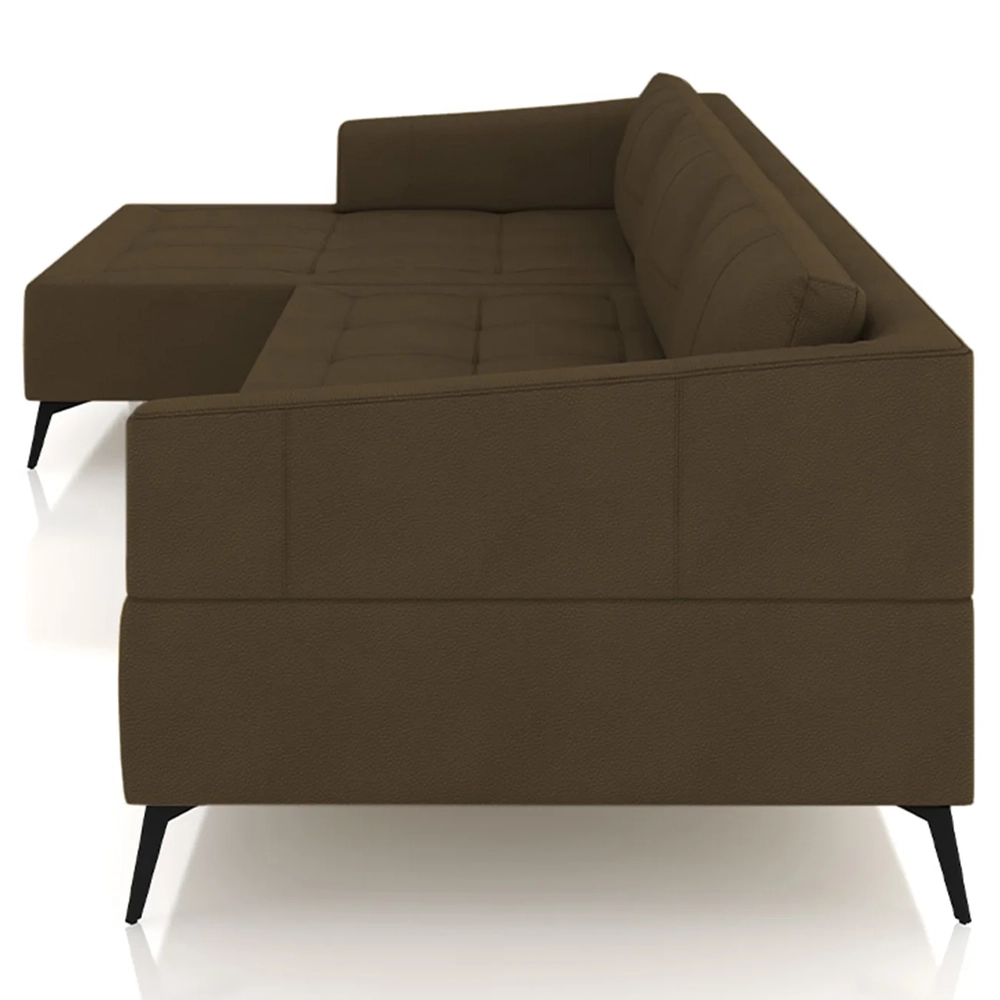 Sofá 5 Lugares 346cm Com Chaise Esquerdo Eko Couro Capuccino Z55 - Mpozenato