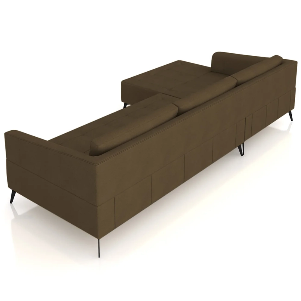 Sofá 5 Lugares 346cm Com Chaise Esquerdo Eko Couro Capuccino Z55 - Mpozenato