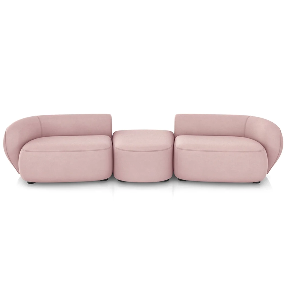 Sofá 4 Lugares Com Puff 302cm Orgânico Lyor Veludo Rose Z55 - Mpozenato