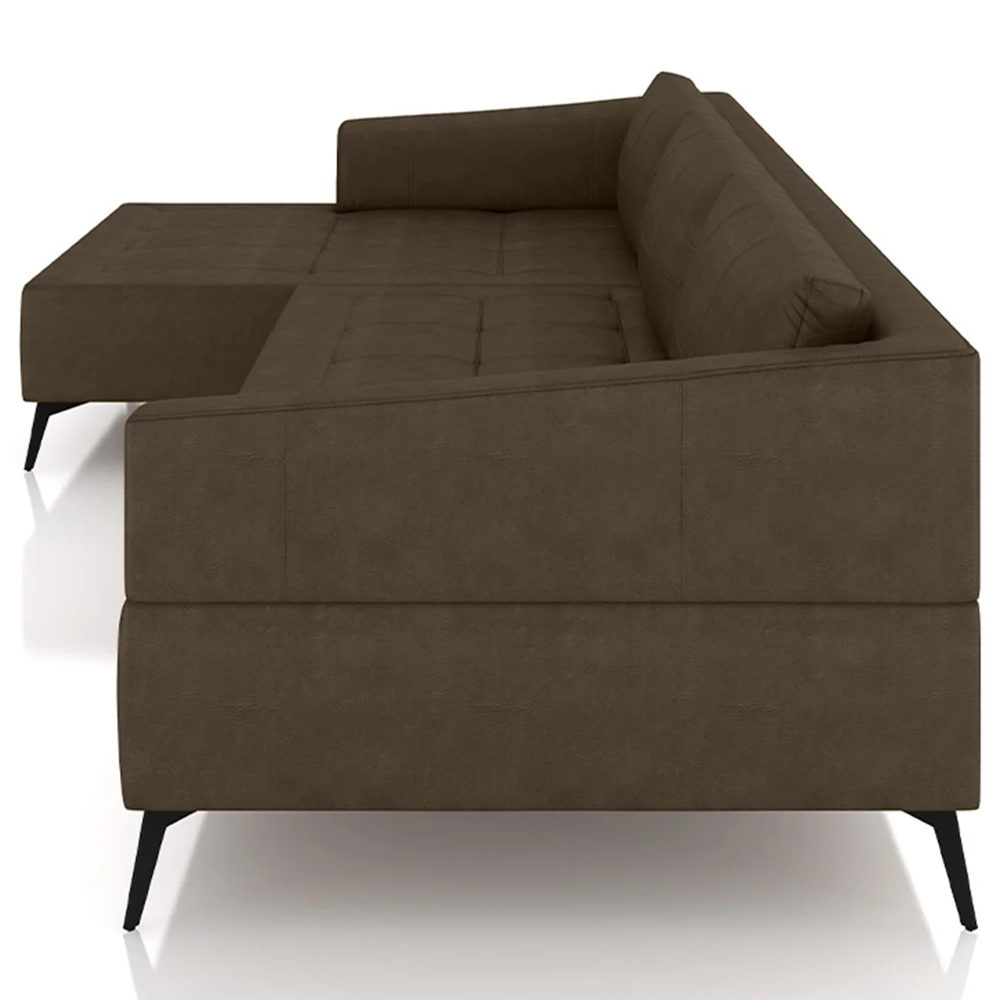 Sofá 4 Lugares 306cm Com Chaise Esquerdo Eko Couro Castanho Z55 - Mpozenato