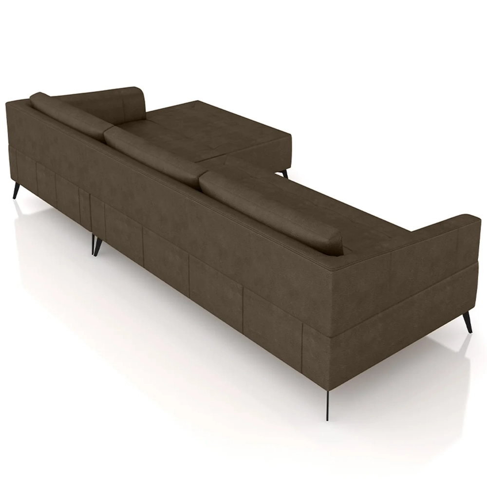 Sofá 4 Lugares 286cm Com Chaise Direito Eko Couro Castanho Z55 - Mpozenato