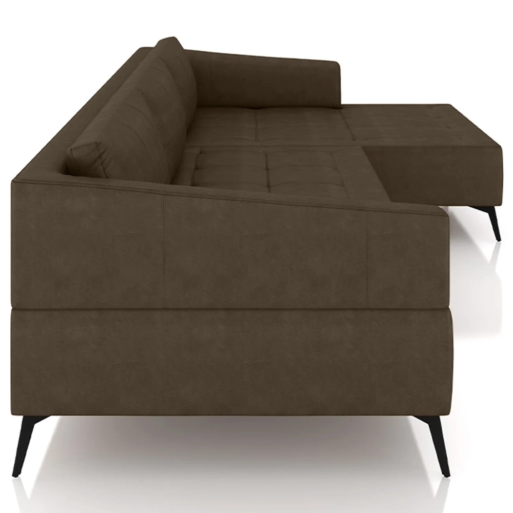 Sofá 5 Lugares 326cm Com Chaise Direito Eko Couro Castanho Z55 - Mpozenato