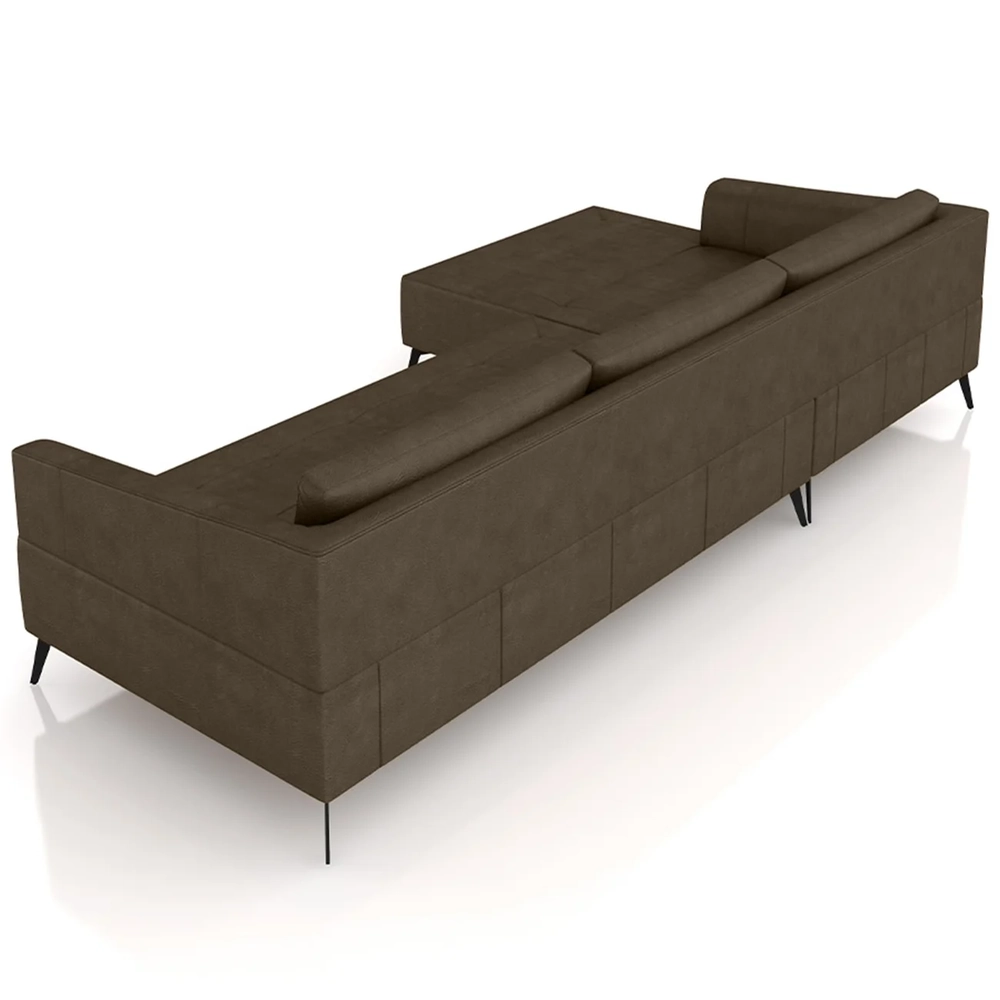 Sofá 4 Lugares 286cm Com Chaise Esquerdo Eko Couro Castanho Z55 - Mpozenato