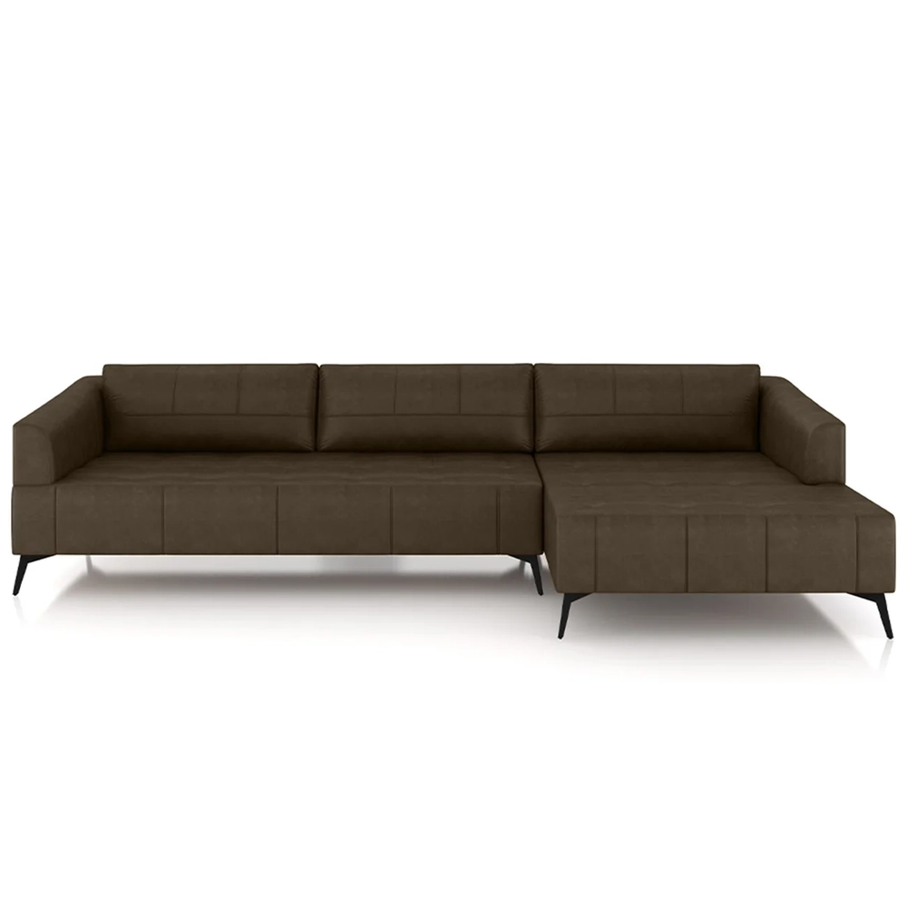 Sofá 5 Lugares 366cm Com Chaise Direito Eko Couro Castanho Z55 - Mpozenato