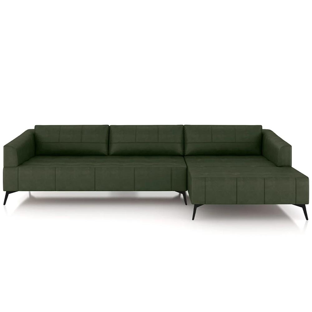 Sofá 4 Lugares 286cm Com Chaise Direito Eko Couro Verde Z55 - Mpozenato