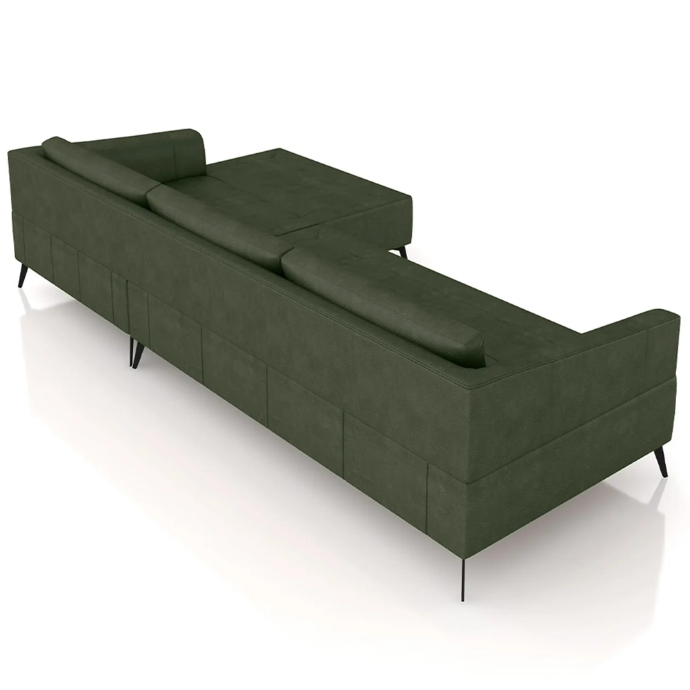 Sofá 4 Lugares 286cm Com Chaise Direito Eko Couro Verde Z55 - Mpozenato