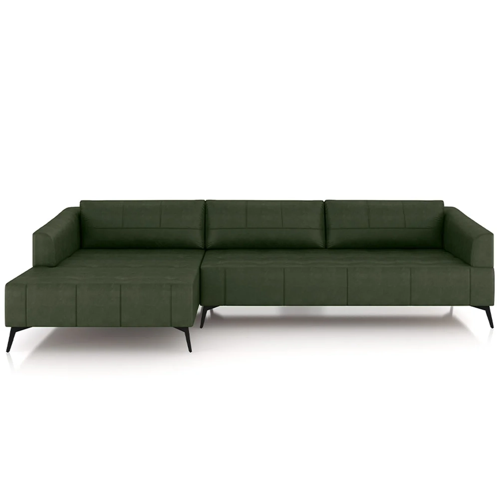 Sofá 5 Lugares 366cm Com Chaise Esquerdo Eko Couro Verde Z55 - Mpozenato