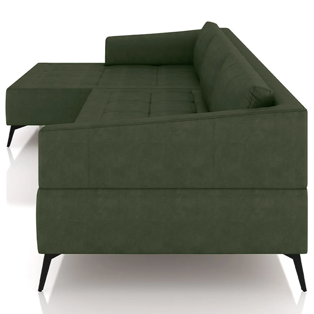 Sofá 5 Lugares 366cm Com Chaise Esquerdo Eko Couro Verde Z55 - Mpozenato