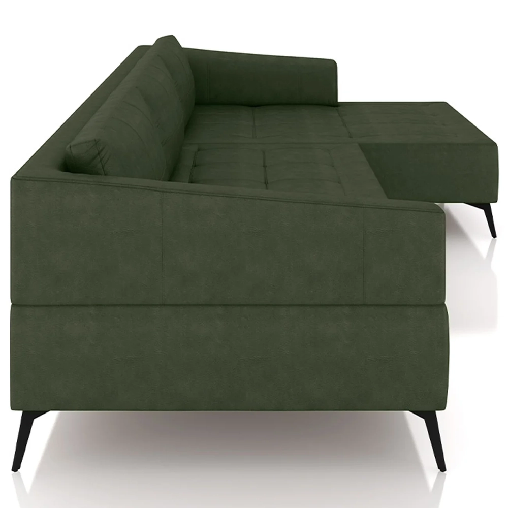 Sofá 5 Lugares 346cm Com Chaise Direito Eko Couro Verde Z55 - Mpozenato