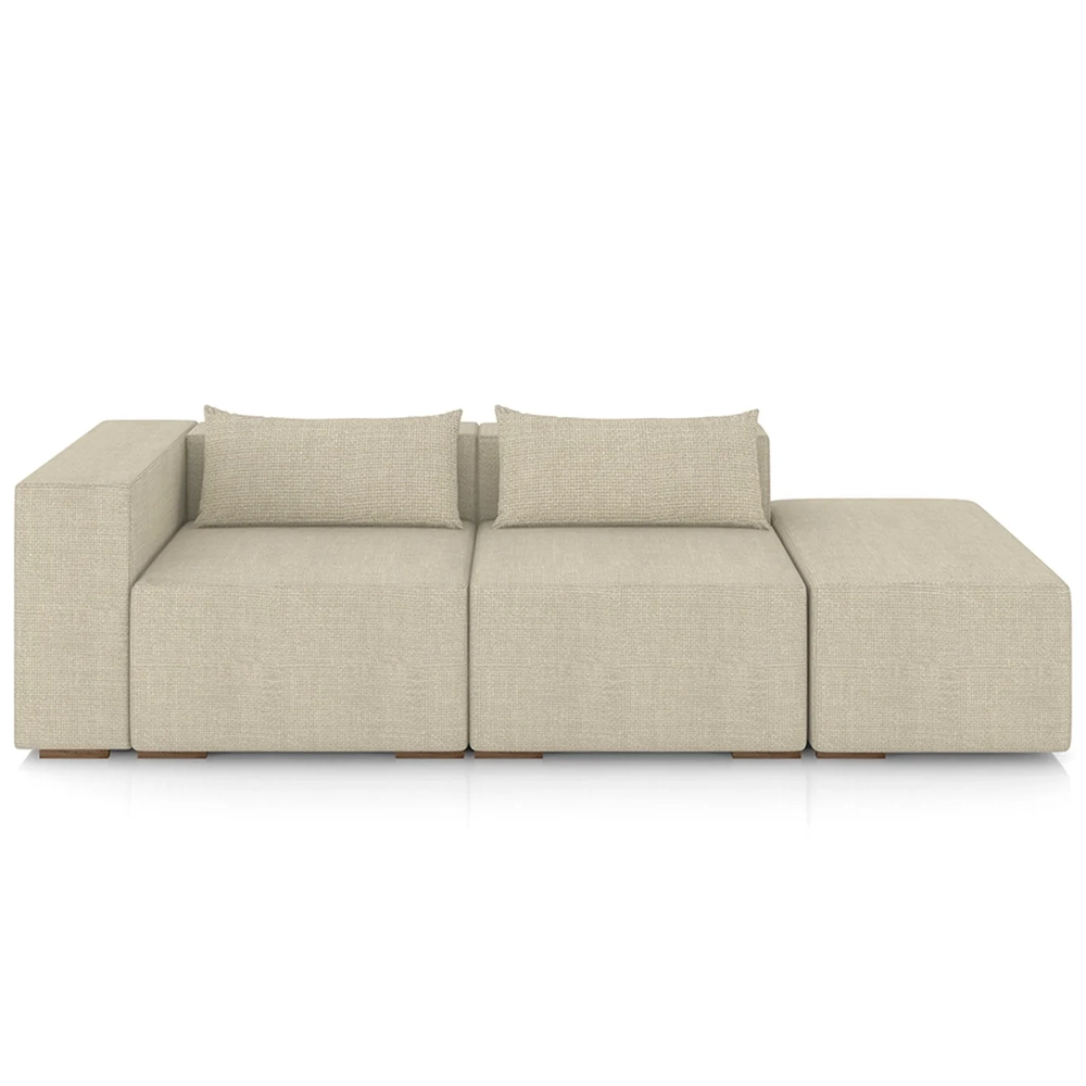 Sofá 5 Lugares 343cm Com Puff Direito Fay Linho Bege Z55 - Mpozenato