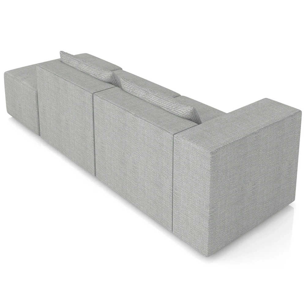 Sofá 5 Lugares 343cm Com Puff Direito Fay Linho Cinza Z55 - Mpozenato