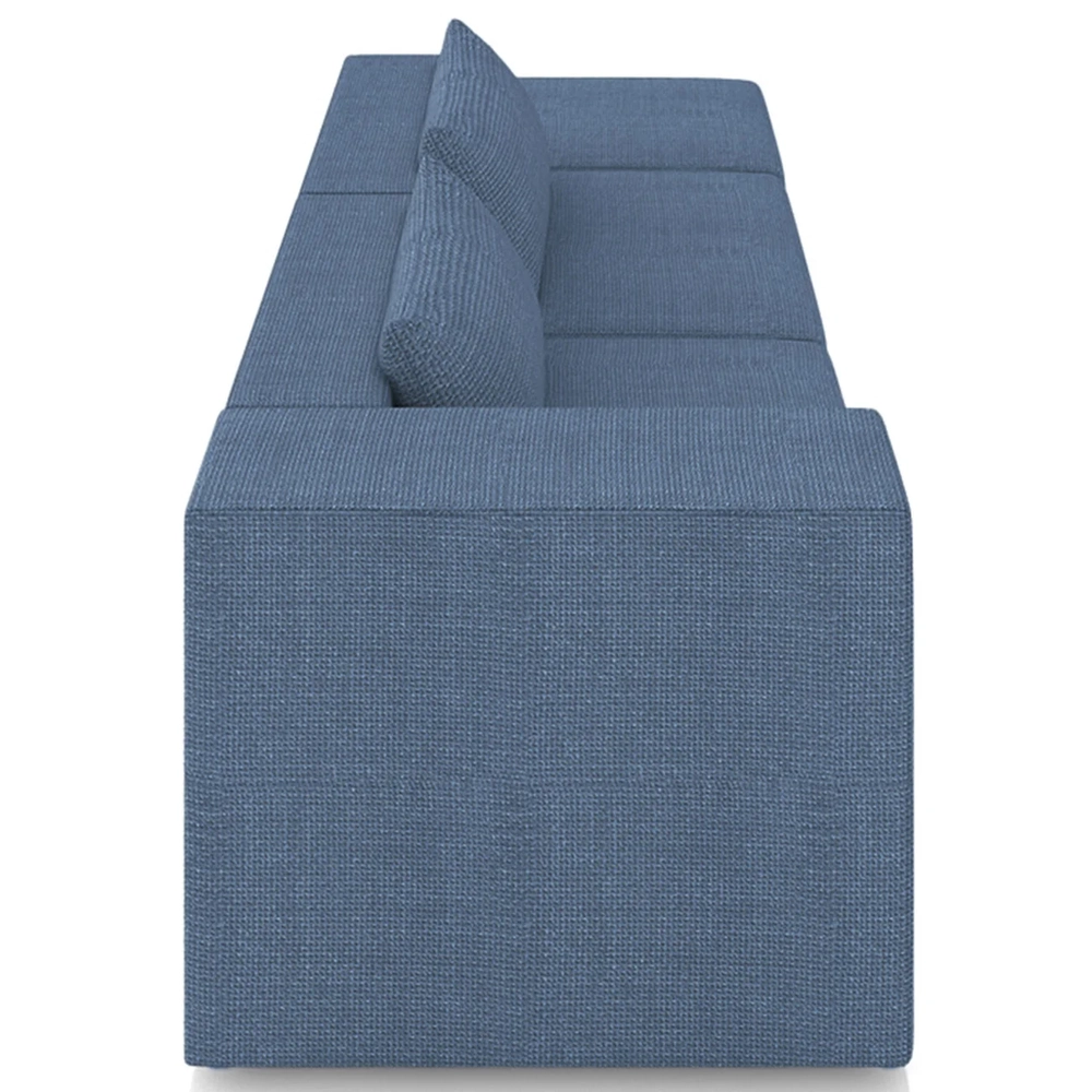 Sofá 4 Lugares 303cm Com Puff Direito Fay Linho Azul Z55 - Mpozenato