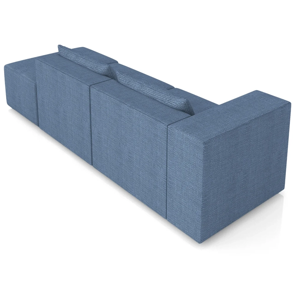 Sofá 4 Lugares 303cm Com Puff Direito Fay Linho Azul Z55 - Mpozenato