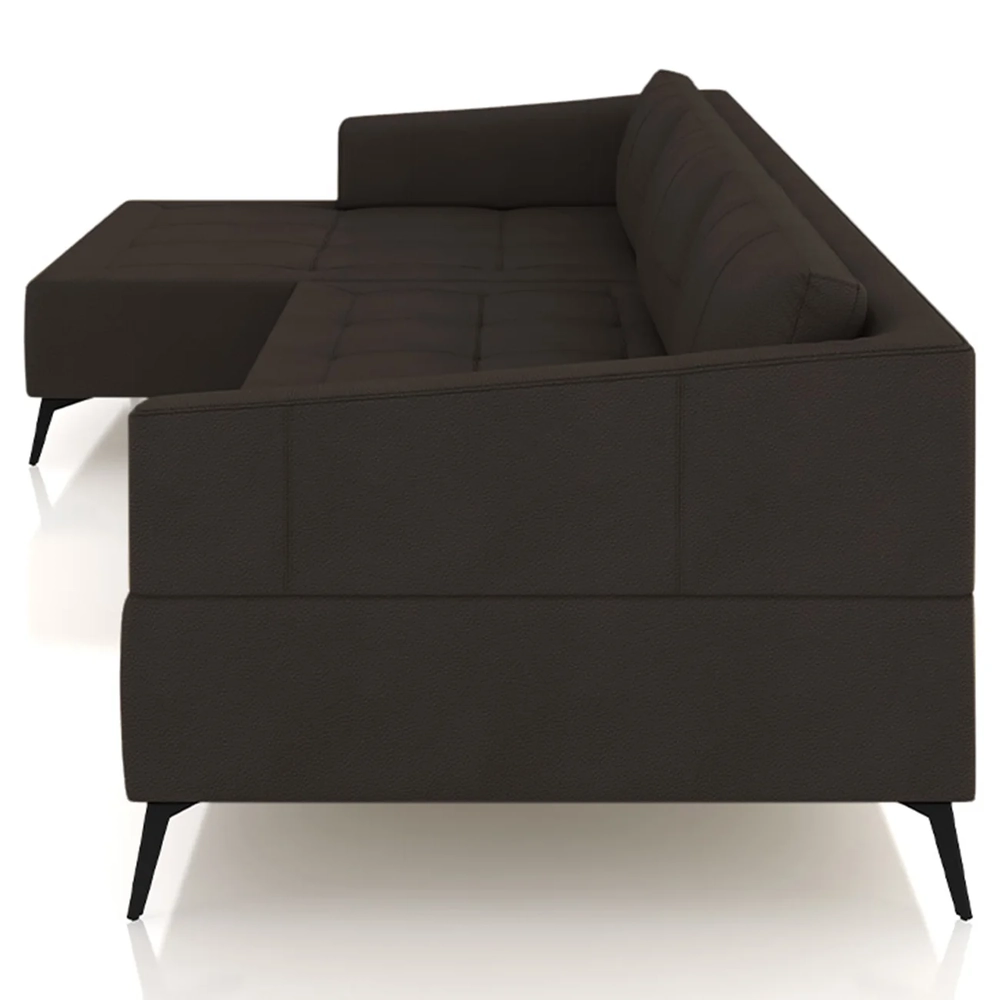 Sofá 4 Lugares 286cm Com Chaise Esquerdo Eko Couro Marrom Z55 - Mpozenato