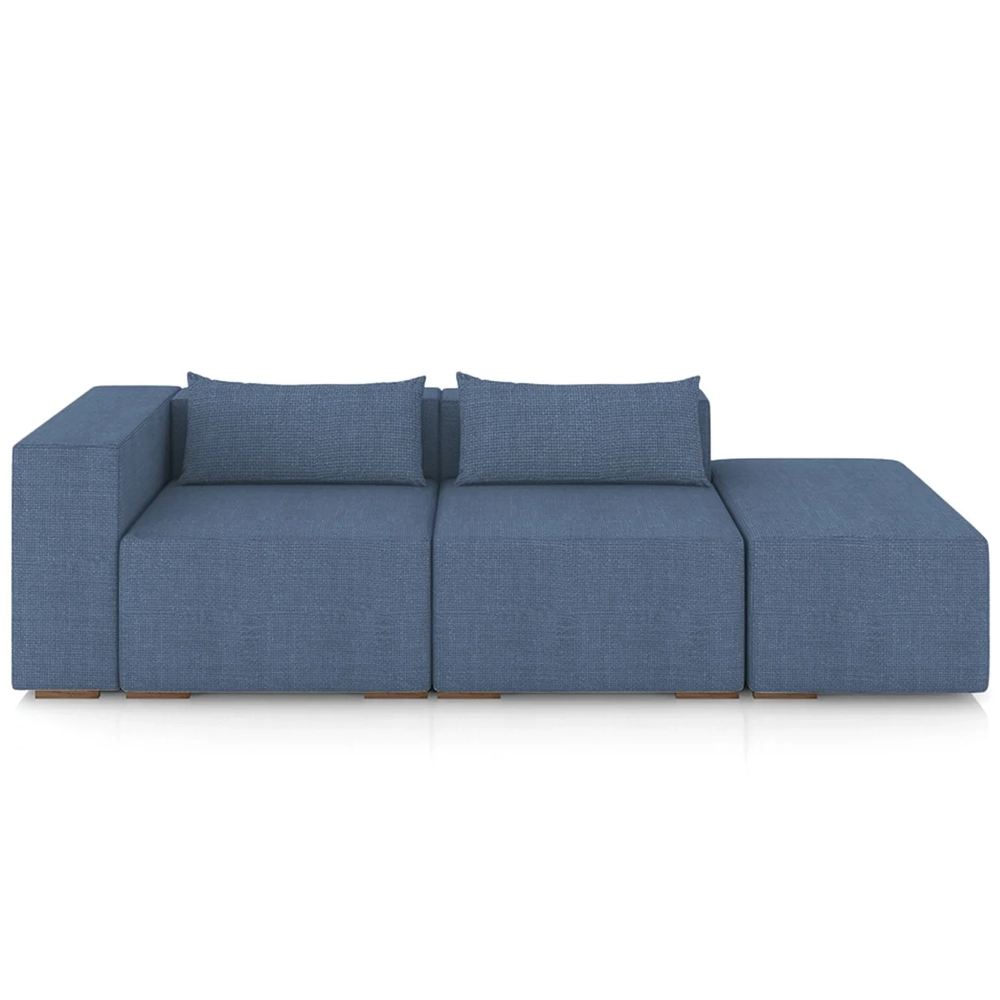 Sofá 5 Lugares 363cm Com Puff Direito Fay Linho Azul Z55 - Mpozenato