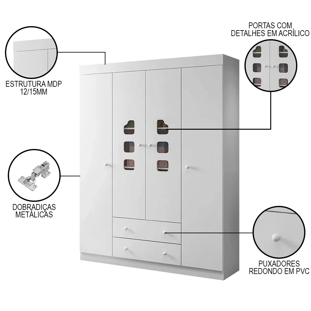 Guarda Roupa e Cômoda Infantil Livia Branco - Phoenix