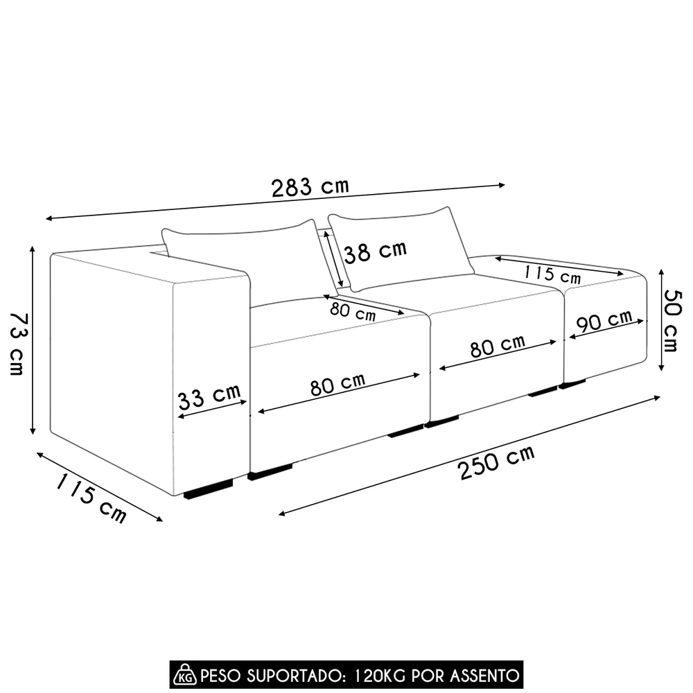 Sofá 4 Lugares 283cm Com Puff Direito Fay Bouclê Bege Z55 - Mpozenato