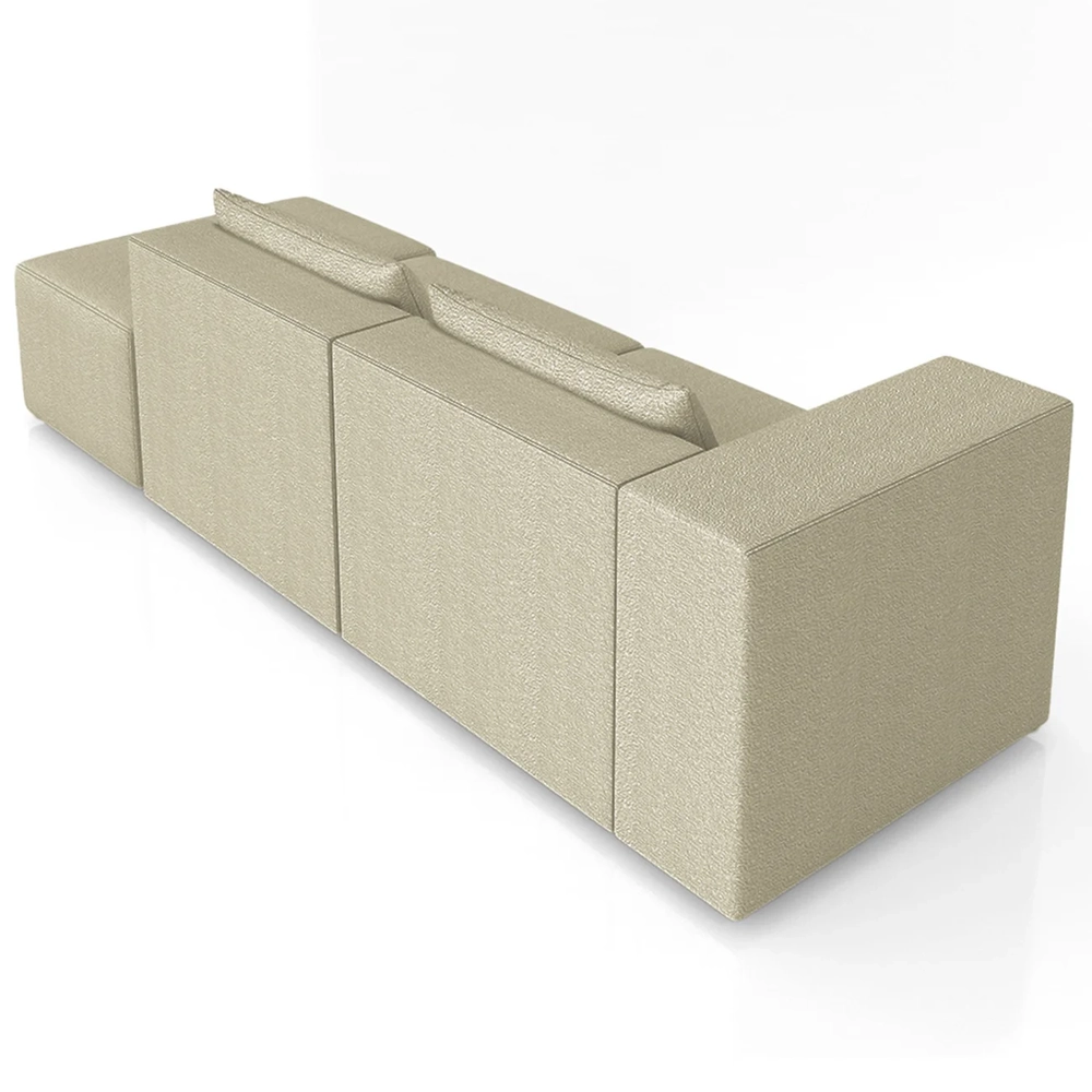 Sofá 4 Lugares 323cm Com Puff Direito Fay Bouclê Bege Z55 - Mpozenato