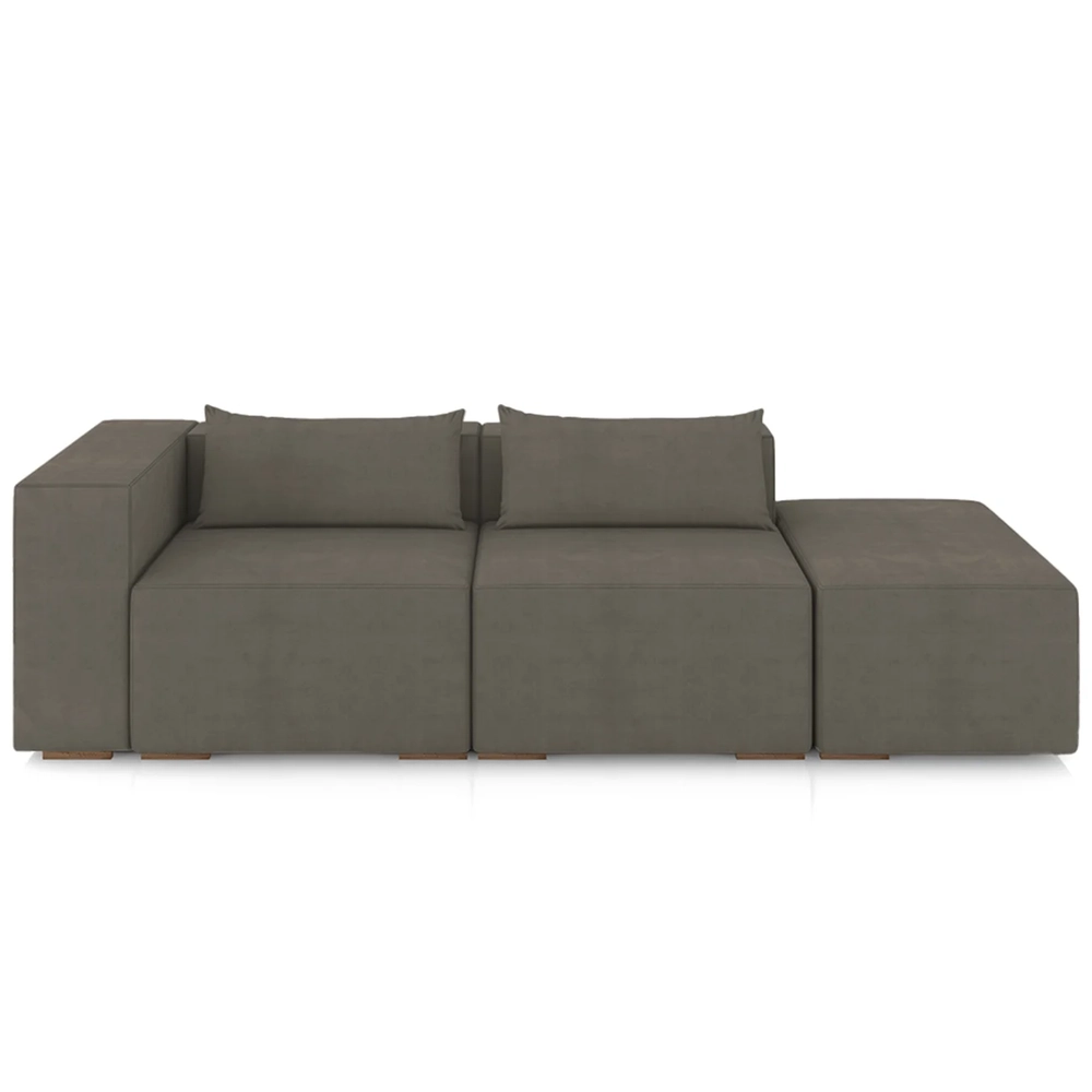 Sofá 5 Lugares 363cm Com Puff Direito Fay Veludo Marrom Z55 - Mpozenato