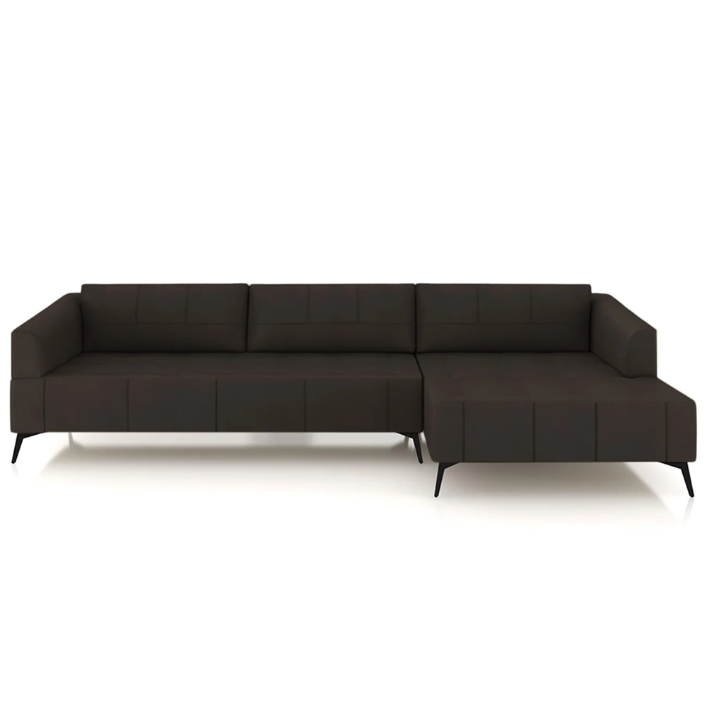 Sofá 5 Lugares 346cm Com Chaise Direito Eko Couro Marrom Z55 - Mpozenato