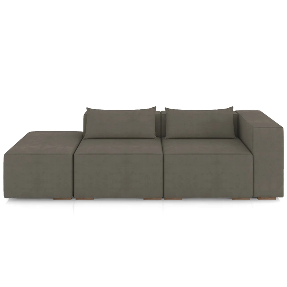 Sofá 4 Lugares 323cm Com Puff Esquerdo Fay Veludo Marrom Z55 - Mpozenato