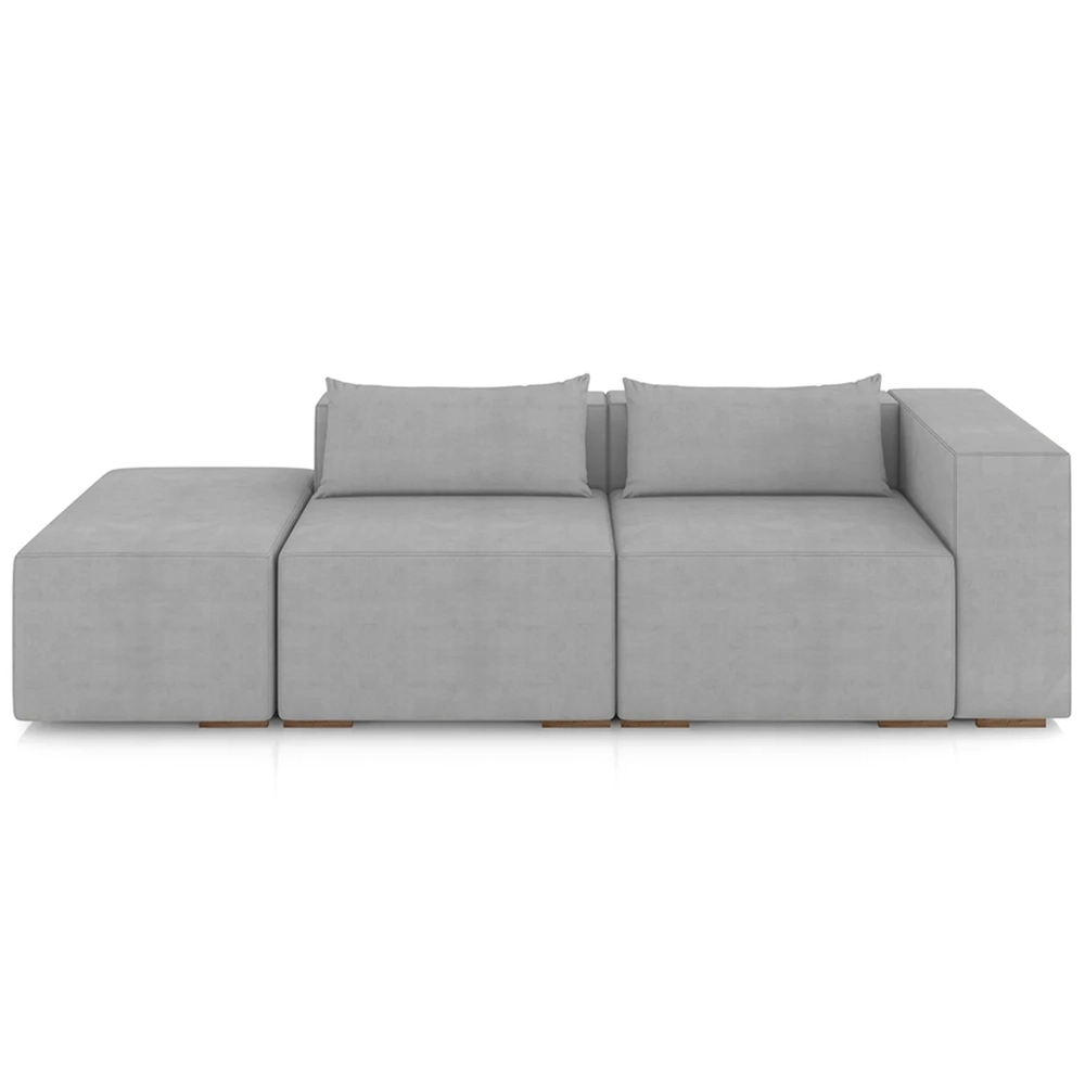 Sofá 5 Lugares 343cm Com Puff Esquerdo Fay Veludo Cinza Z55 - Mpozenato