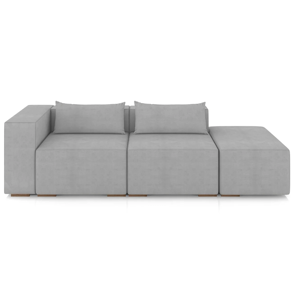 Sofá 5 Lugares 363cm Com Puff Direito Fay Veludo Cinza Z55 - Mpozenato