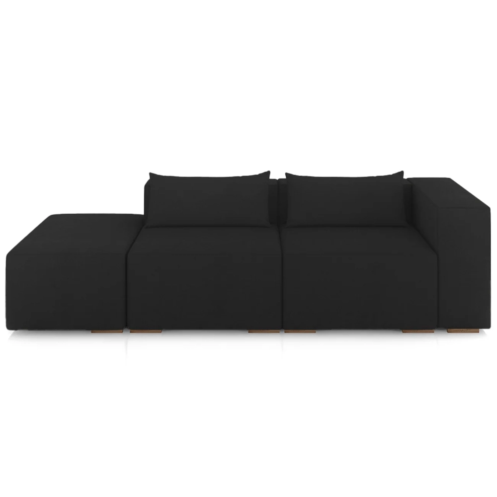 Sofá 4 Lugares 323cm Com Puff Esquerdo Fay Veludo Preto Z55 - Mpozenato