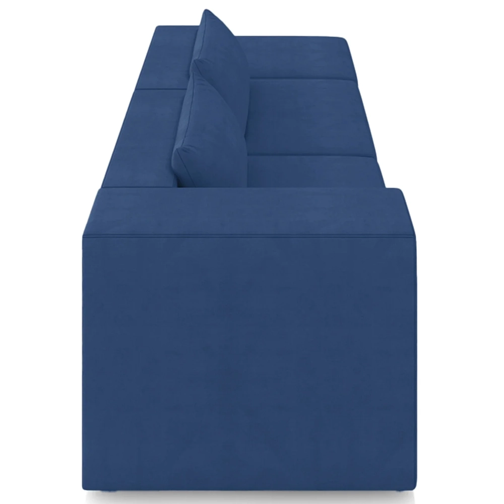 Sofá 4 Lugares 303cm Com Puff Direito Fay Veludo Azul Z55 - Mpozenato