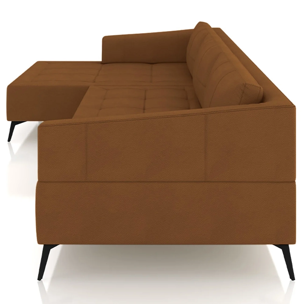 Sofá 5 Lugares 366cm Com Chaise Esquerdo Eko Couro Telha Z55 - Mpozenato