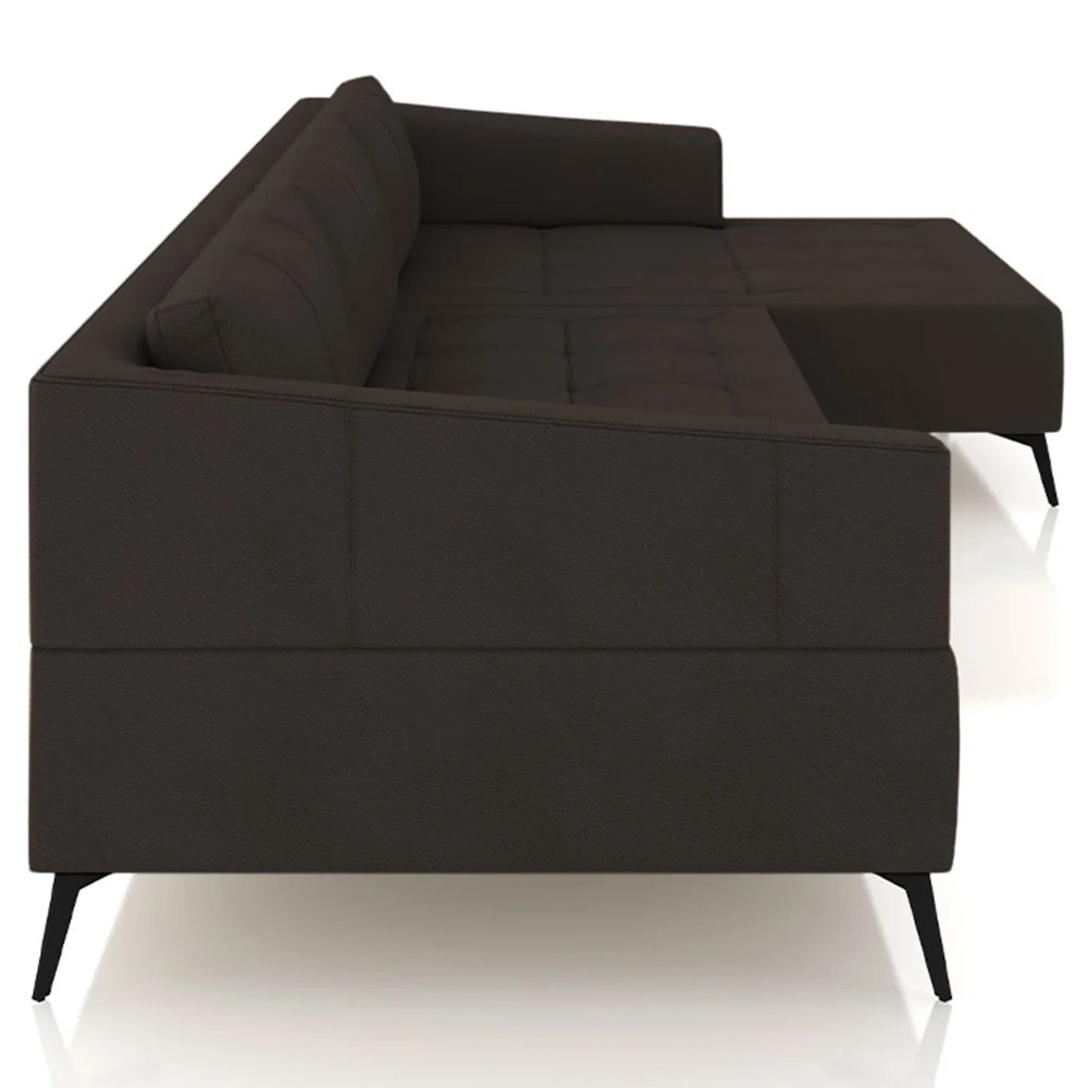 Sofá 5 Lugares 366cm Com Chaise Direito Eko Couro Marrom Z55 - Mpozenato