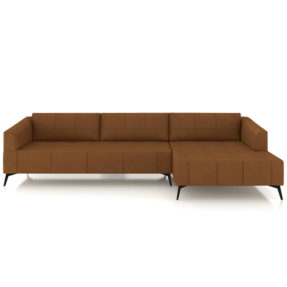 Sofá 4 Lugares 286cm Com Chaise Direito Eko Couro Telha Z55 - Mpozenato