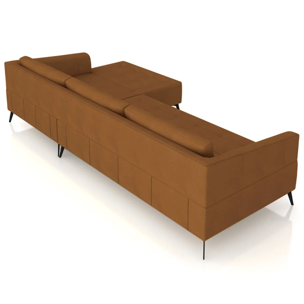 Sofá 4 Lugares 286cm Com Chaise Direito Eko Couro Telha Z55 - Mpozenato