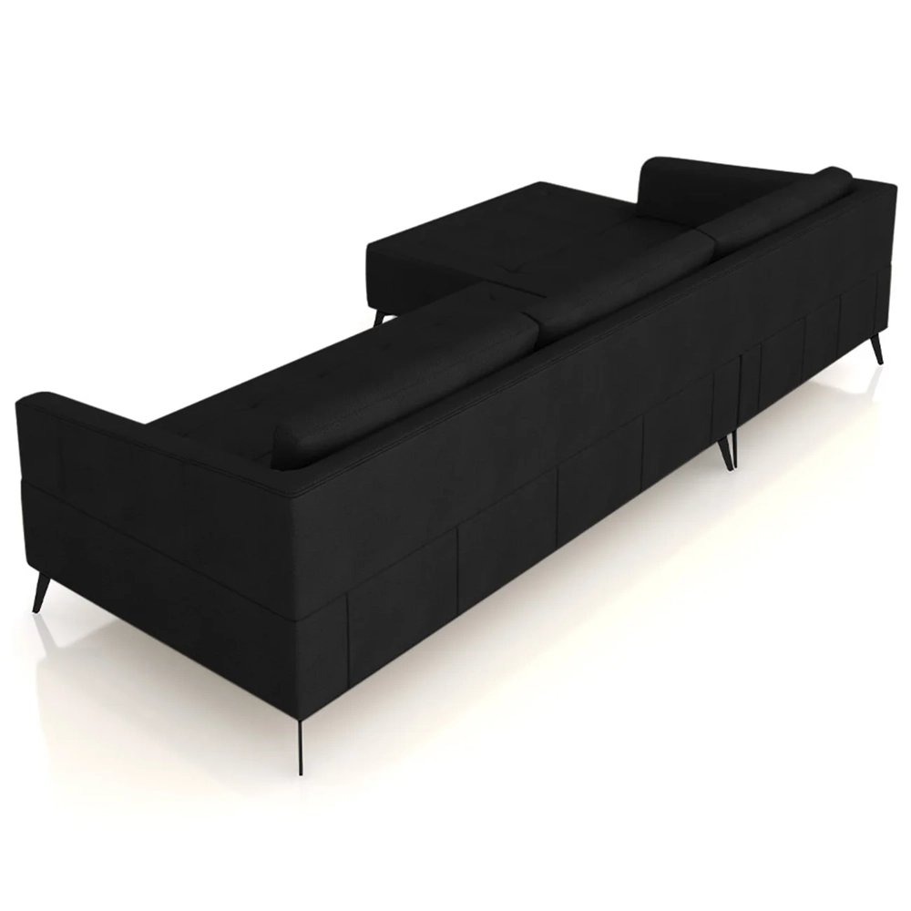 Sofá 4 Lugares 306cm Com Chaise Esquerdo Eko Couro Preto Z55 - Mpozenato